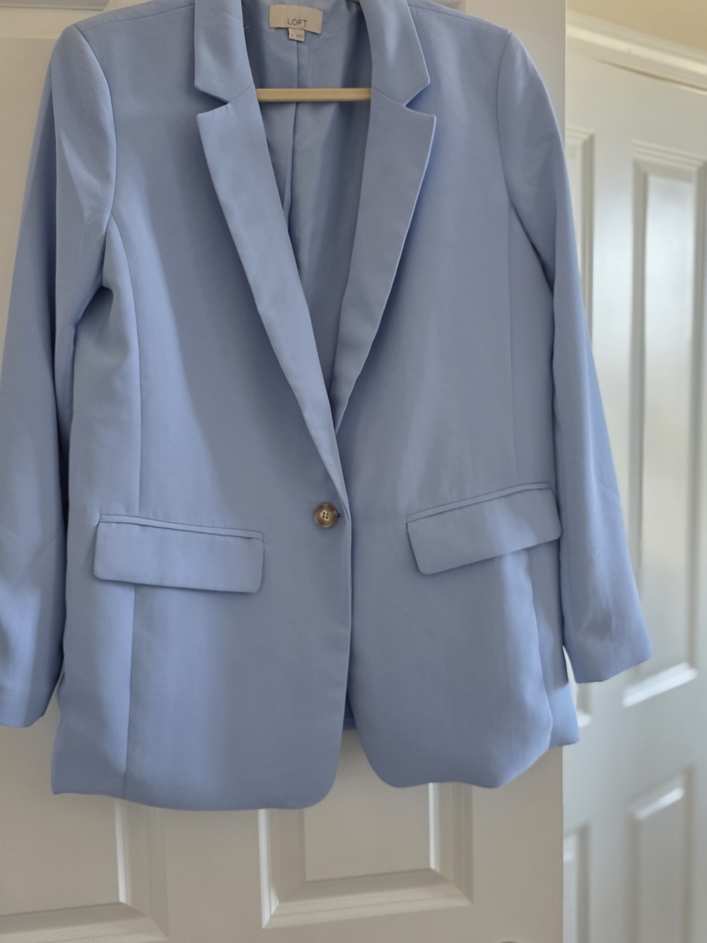 LOFT Light Blue Crepe Drape Relaxed Blazer - Picture 3 of 8